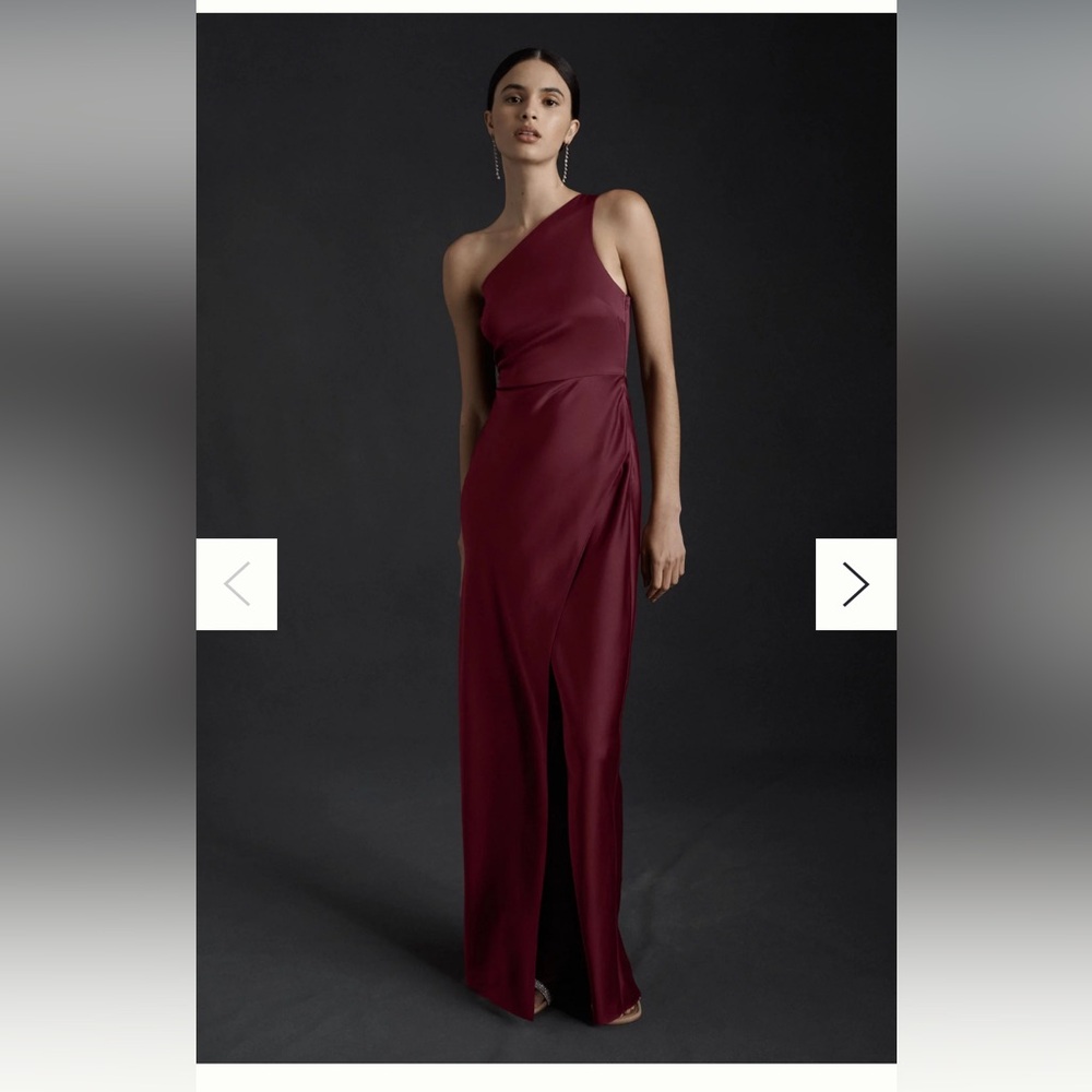 BHLDN Dylan One-Shoulder Satin Side-Slit Gown in Dark Berry